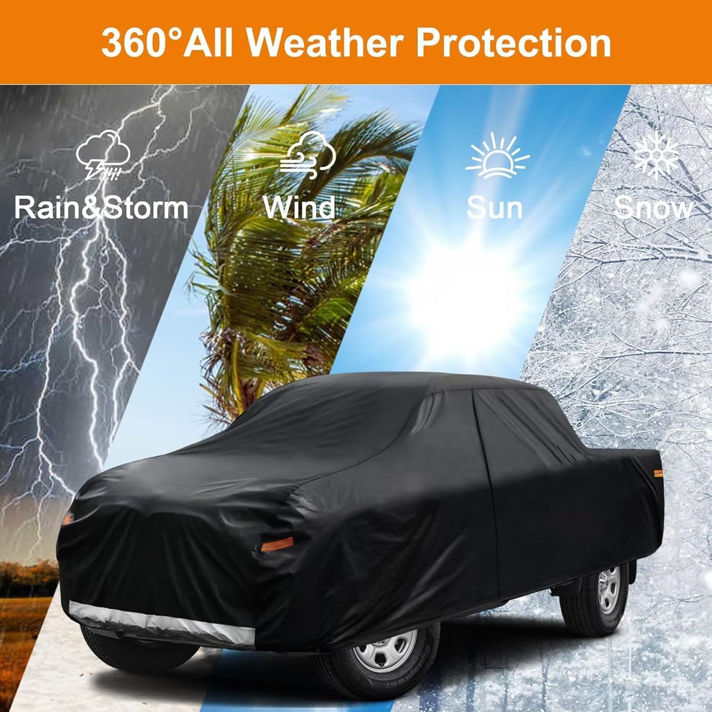 Kayme Truck Cover Custom Fit Nissan Titan(2004-2015) King/Crew Cab Short Bed. Full Exterior Heavy Duty Outdoor Pickup Truck Car Cover Waterproof All Weather.Car Tarp for Wind Sun Dust Protection.Black