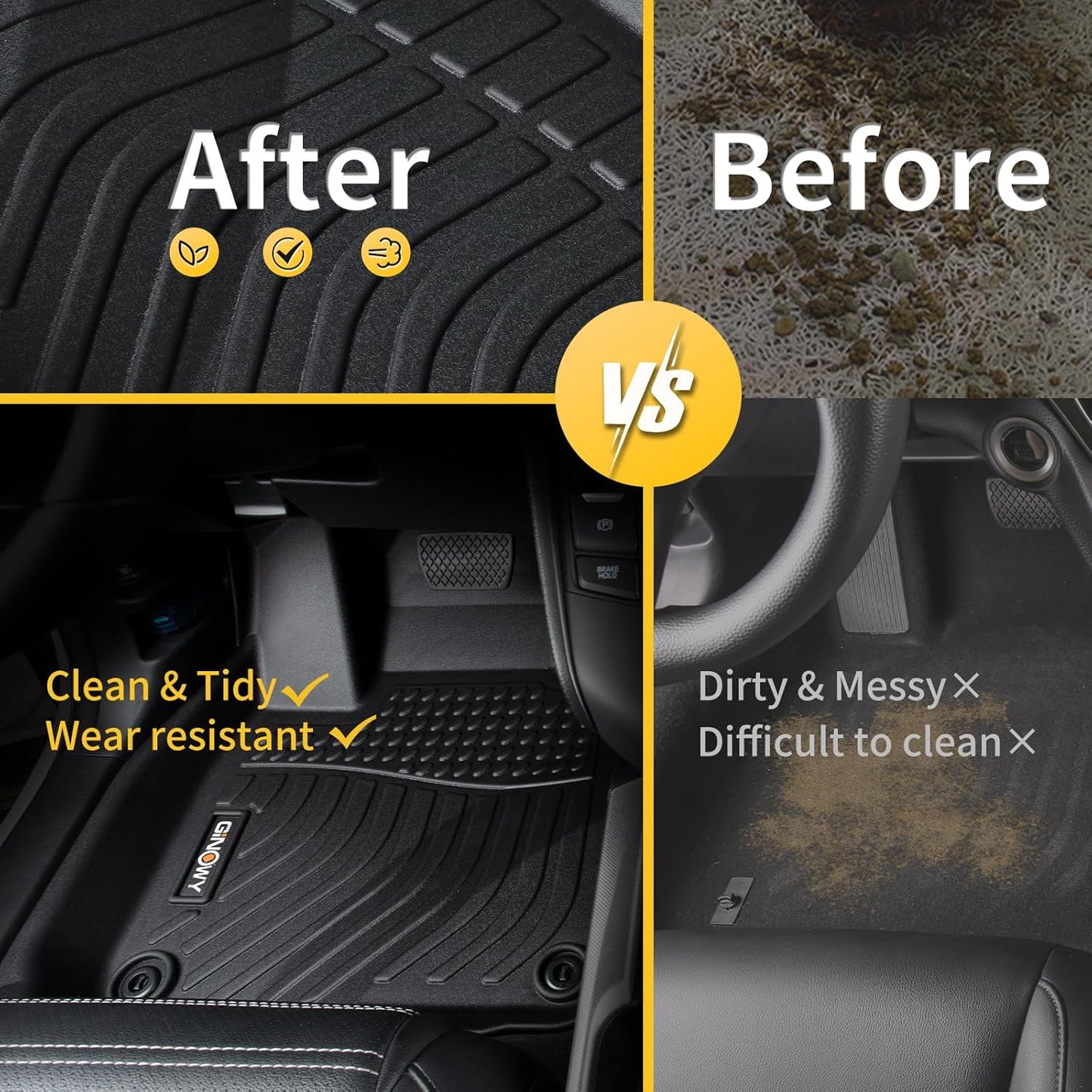 GINOWY- Floor Mats & Cargo Liner for Chevy Tahoe 2015-2020 & GMC Yukon (Only Bucket Seat), TPE All Weather Tahoe Car Floor Mats, Non-Slip Backrest Mat Waterproof Floor Liners Accessories Black