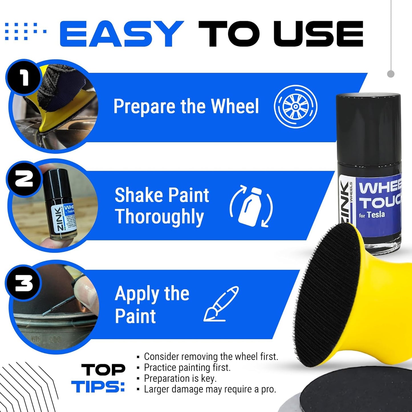 Premium Tesla Wheel Curb Rash Repair Kit for Model S 19-inch Sonic Carbon Slipstream Rims - DIY Kit with Color-matched Touch Up Paint - Made in USA