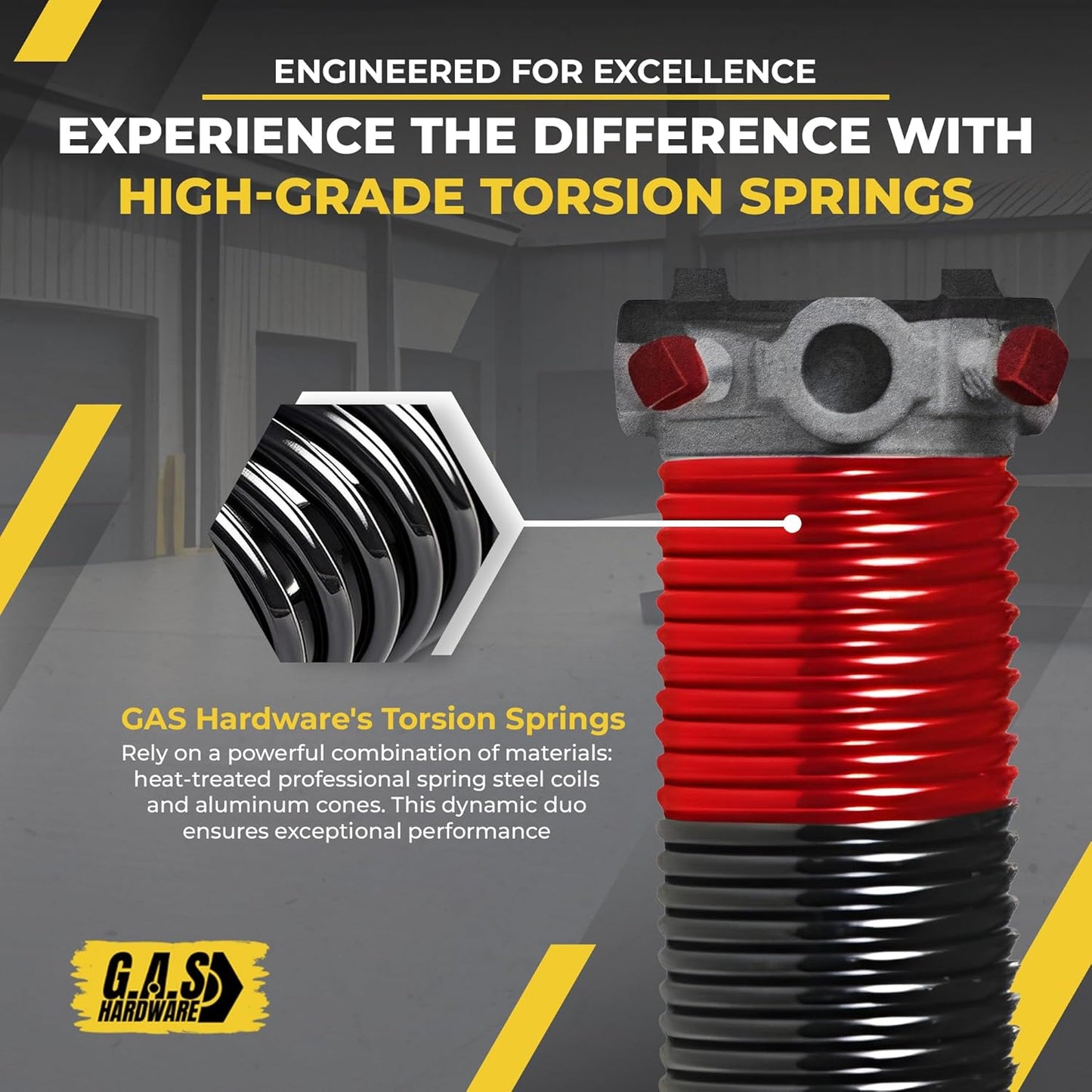 Garage Door Torsion Spring 225x2x25 Torsion Springs for Right Side of Garage Door with 1" Steel Bearing, Gloves, and Winding Bars Precision E-Coating 5-Year Warranty Minimum 30,000 Cycles (Black Cone)