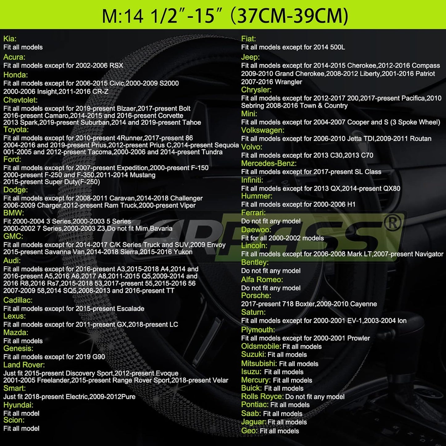 CAR PASS Wood Grain Microfiber Leather Sporty 14.5-15 inch Steering Wheel Cover Universal Fits for 95% Truck,SUV,Cars, Anti-Slip Safety Comfortable Design (Black Wood Grain)