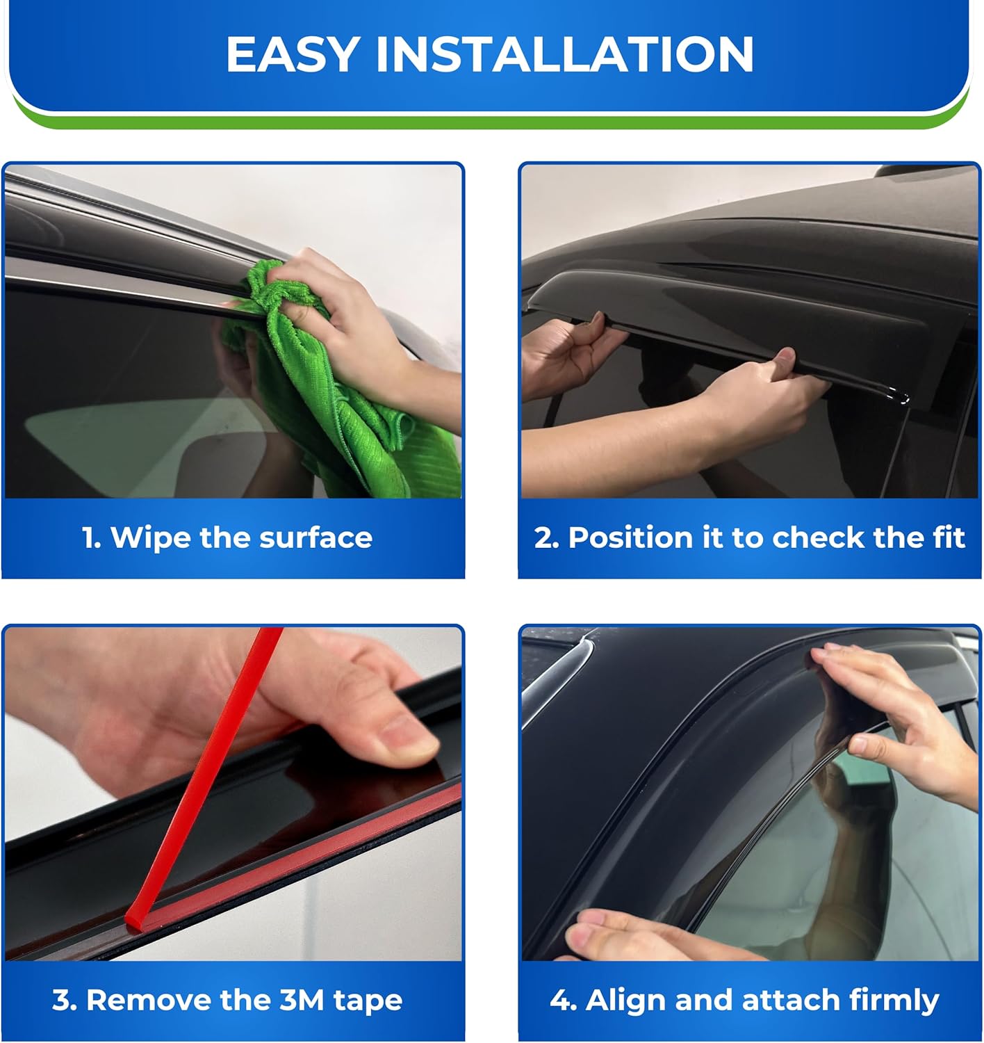 KPY Window Visor Compatible with Honda CR-V 2012-2016 (CRV), 4PC Rain Guard Side Window Vent Deflectors Tape-On Style, 2012 2013 2014 2015 2016