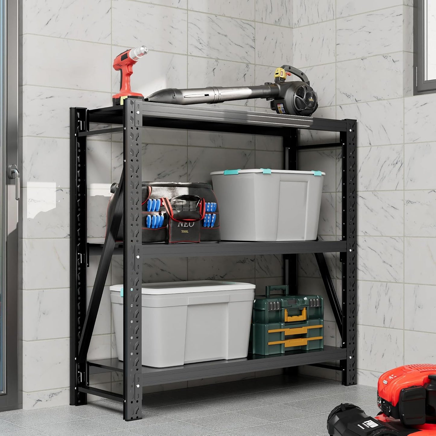 Garage Shelving Unit Rustproof 50“W Heavy Duty Storage Shelves Easy Assembly 3 Tier Adjustable Metal Steel Utility Shelf Rack Garage Storage Organize for Tools Basement,Warehouse