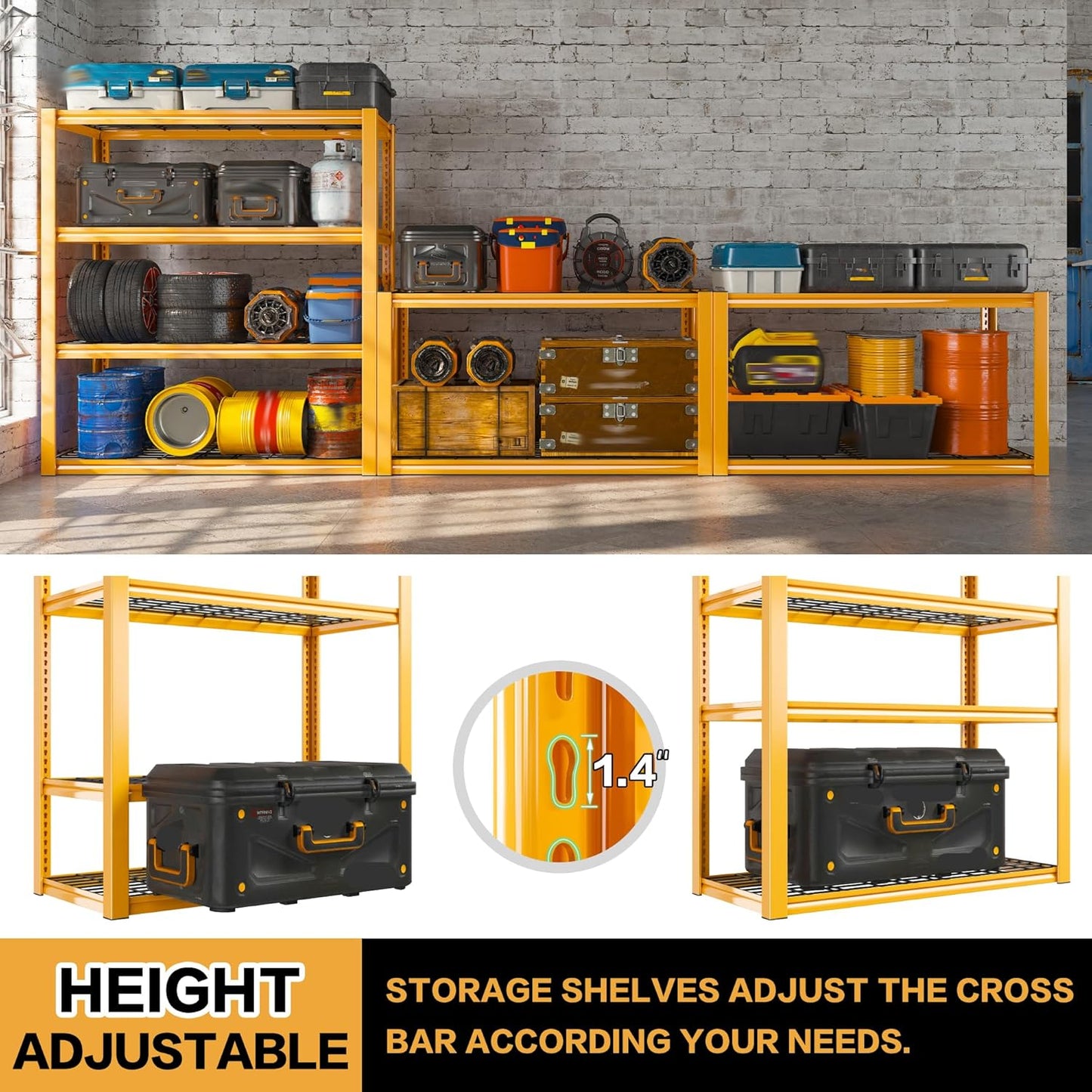 REIBII 40" W Garage Shelving 2240 LBS Storage Shelves Heavy Duty Metal Shelving 4 Tier Metal Shelves for Storage Adjustable Garage Shelf for Pantry Basement Warehouse 40" W × 19.5" D × 59.5" H