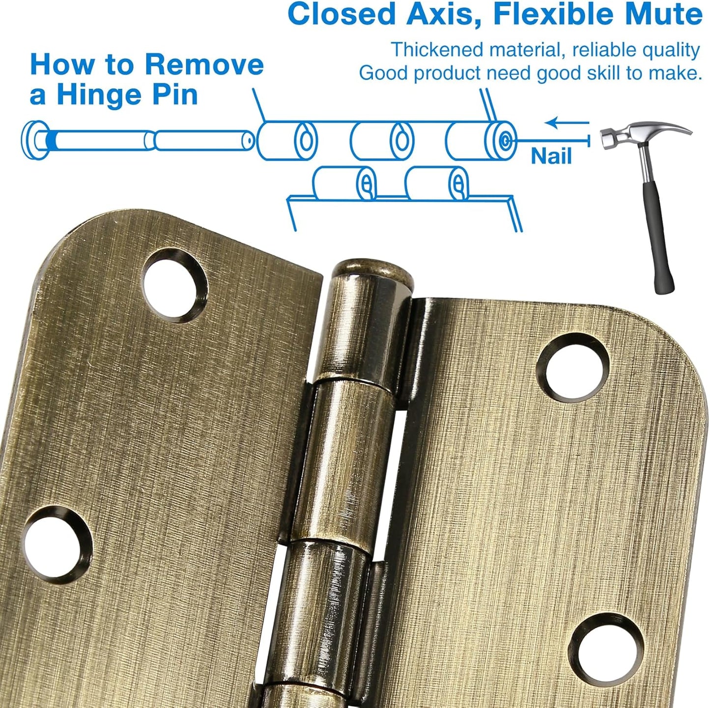 TDCHINGES 3 Pack Antique Brass Door Hinges 3.5 Inch Black Interior 3 1/2" Rounded 5/8" Radius Easy Install Standard Residential Bedroom Indoor for Doors 3 ½" Hardware Control House Home Decor