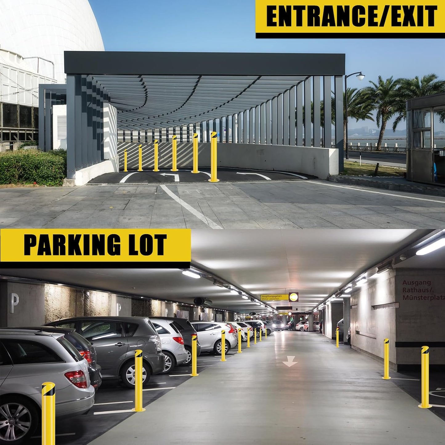 Safety Bollard Post, 36 Inch Height Steel Bollards, 4.5 Inch Diameter Parking Bollard, Yellow Powder Coated Safety Parking Barrier Post, for Traffic Sensitive Areas (36inch 2Pack)