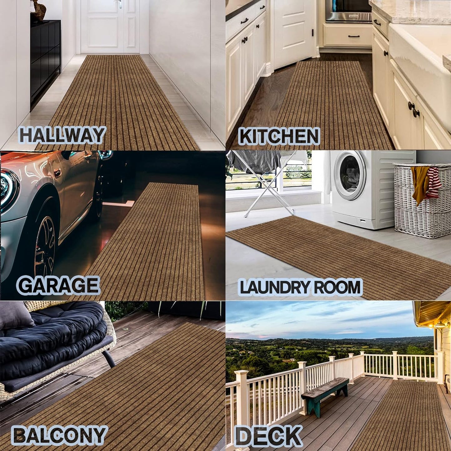 Custom Size Backed Non-Slip Area Rugs Runner, Easy Clean, Waterproof Runner Rugs for Hallway Entryway, Kitchen, Laundry, 2FT x 33FT, Brown Stripe