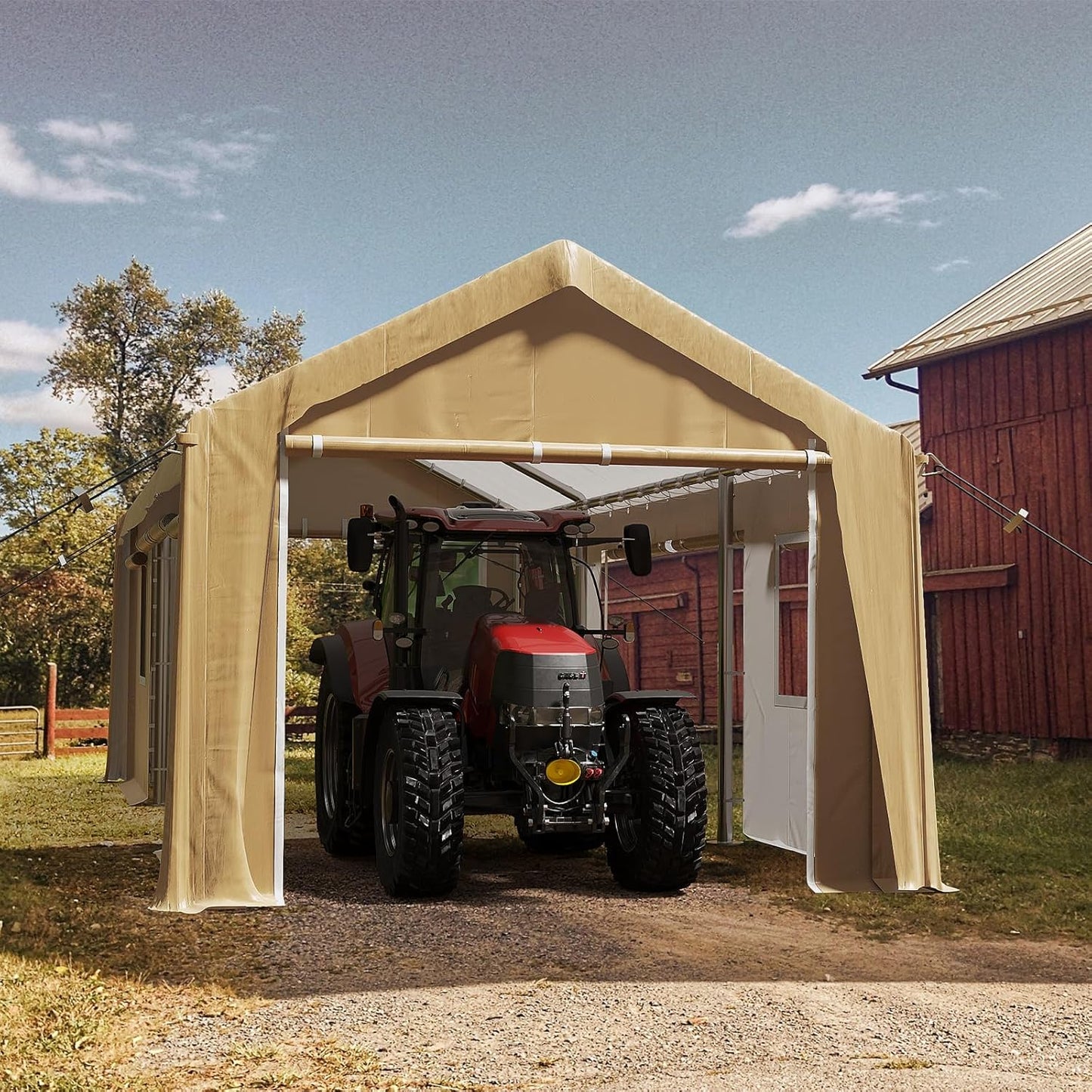13x20ft Heavy Duty Carport Outdoor Canopy Portable Garage with 4 Doors & 4 Windows Waterproof UV Resistant Storage Shelter with Removable Sidewalls for Car Truck Boat, Earthy Yellow