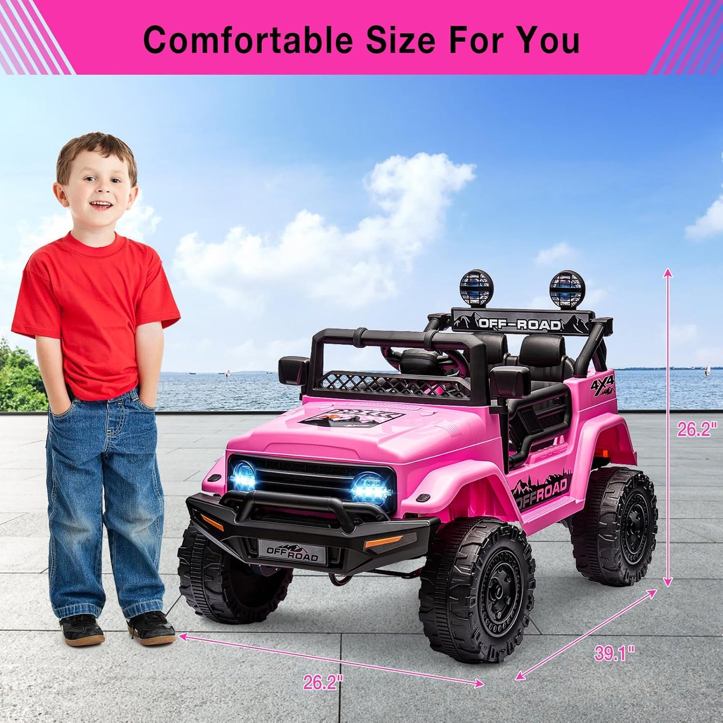 Garvee 12V Kids Ride On Truck Car with Remote Control - Electric Ride On Toys for Toddlers, Spring Suspension, 3 Speeds, LED Lights, Bluetooth Music & Parent Safety Brake