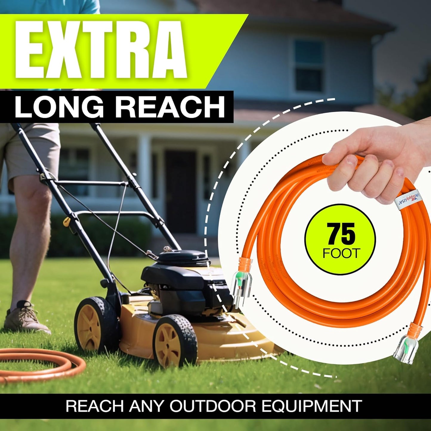75ft Outdoor/Indoor Extension Cord 12/3 Gauge Extra Heavy Duty 3 Prong SJTW, Waterproof, Flexible Cold-Resistant Long Power Cord,15A 125V 1875W, Orange by LifeSupplyUSA