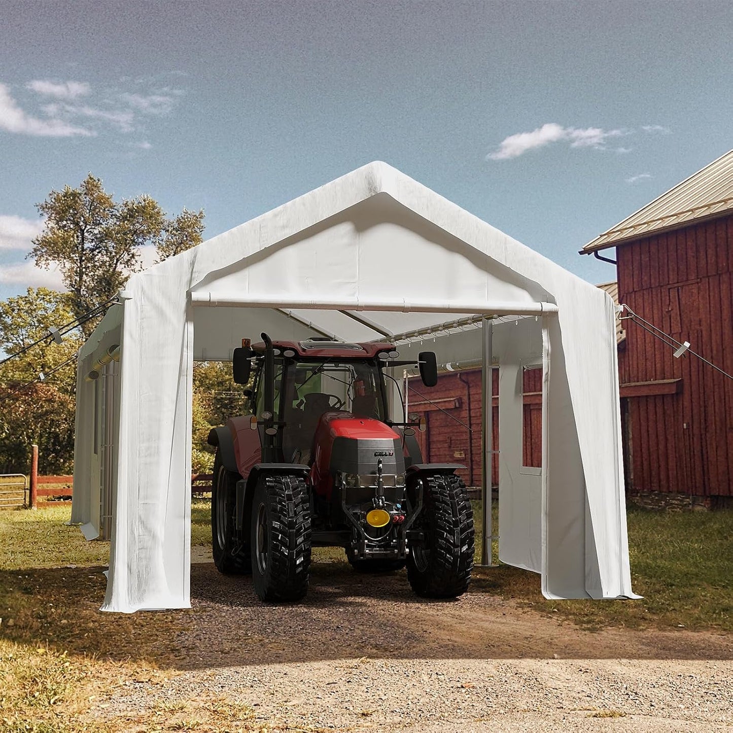 10x20ft Heavy Duty Carport Outdoor Canopy Portable Garage with 4 Doors & 4 Windows Waterproof UV Resistant Storage Shelter with Removable Sidewalls for Car Truck Boat, White