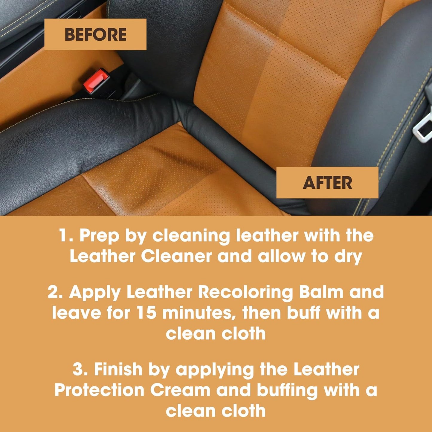 Furniture Clinic Leather Complete Restoration Kit | with Leather Recoloring Balm, Cleaner, 2-in-1 Protection Cream & Conditioner, Sponge, and Cloth | Repair Kit for Furniture (Red)