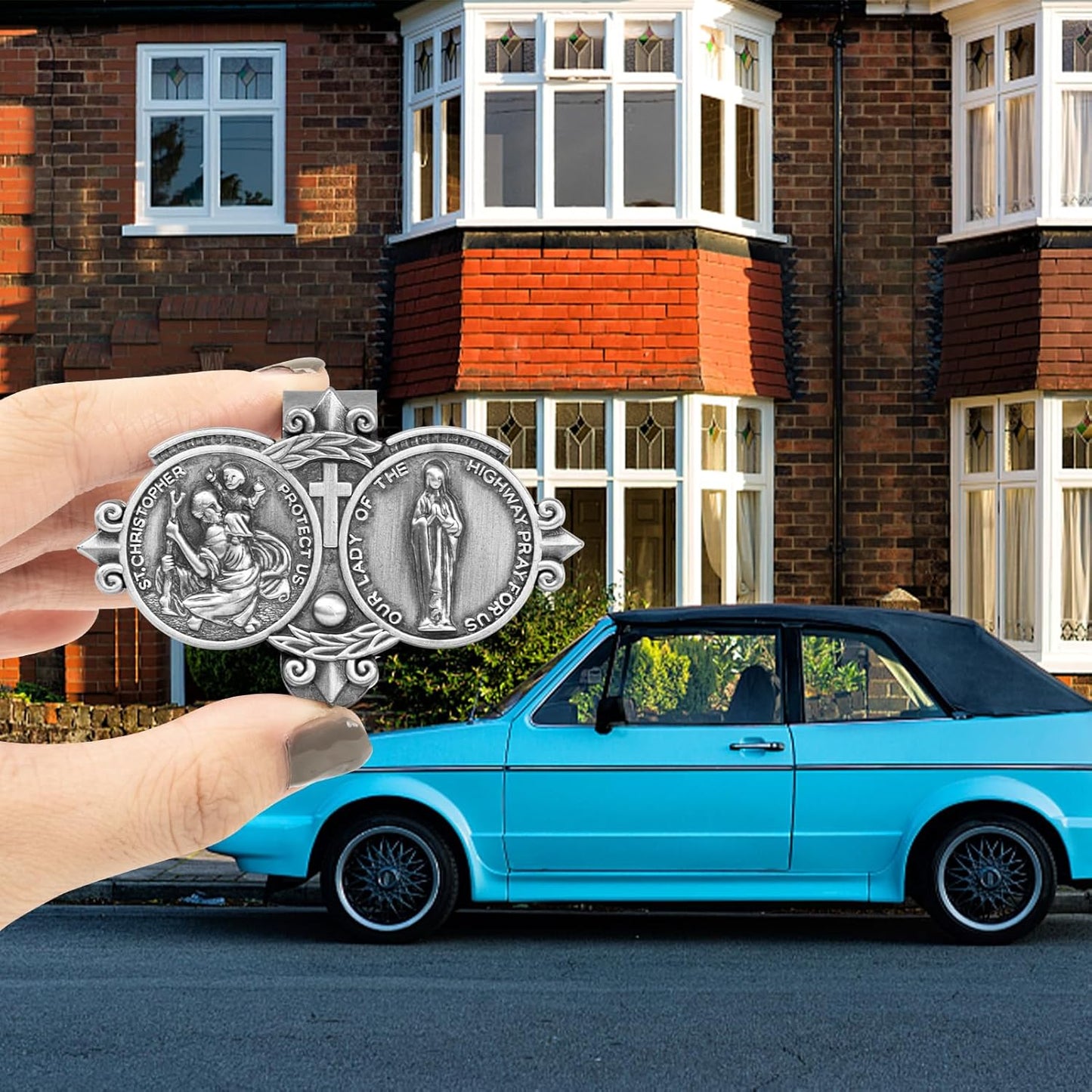 St. Christopher Visor Clip, Saint Christopher Medal for Car, Auto Car Sun Visor Clip, Bless Driving Safety Gift Car Accessories for Family, New Driver, Friends