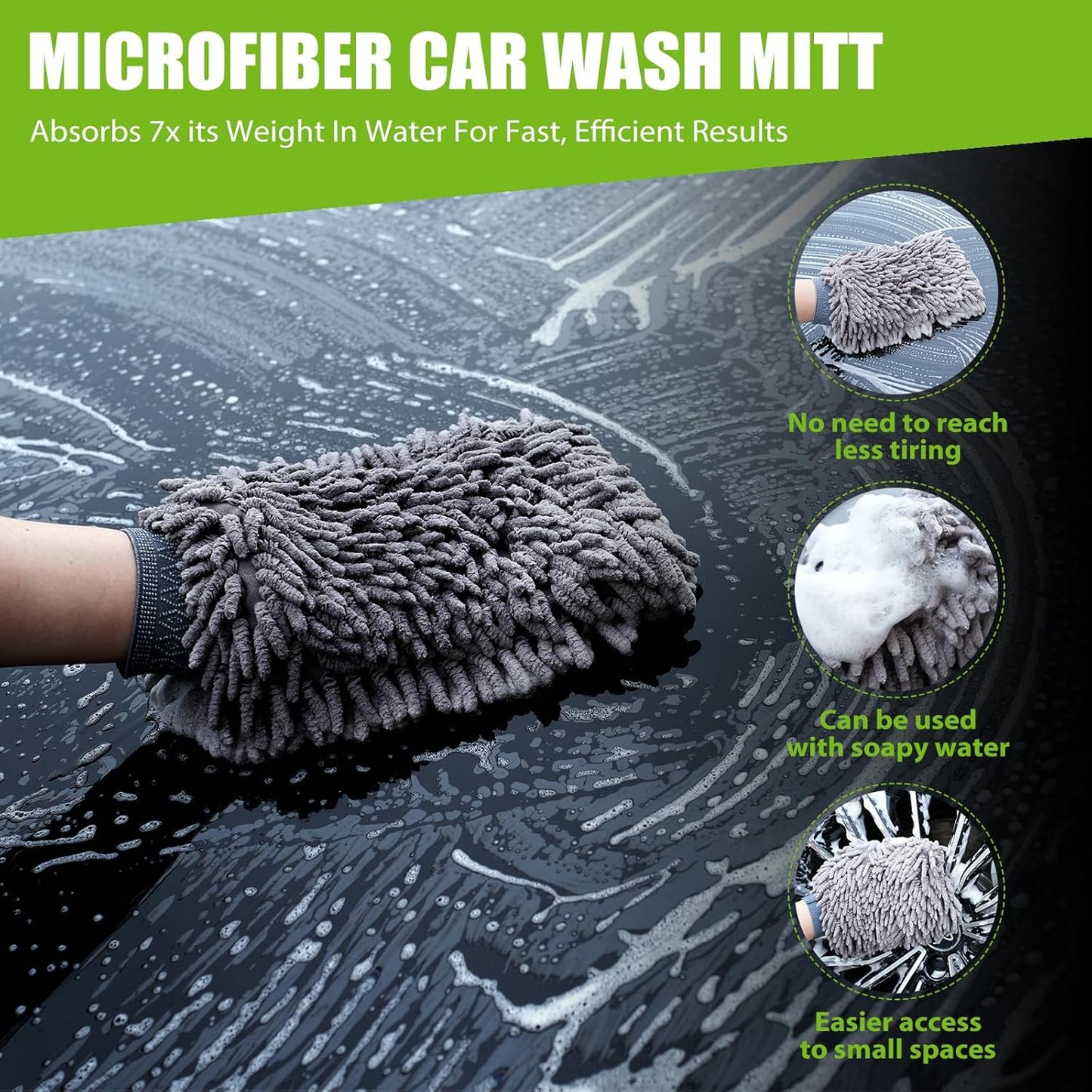 2 Pack Car Drying Towel, Microfiber Towels for Cars (36" x 24"), 1300 GSM Ultra-Absorbent, Streak Free, Premium Double Twisted-Loop Drying Towels Car Detailing with Car Wash Mitt for SUV, RV, Truck