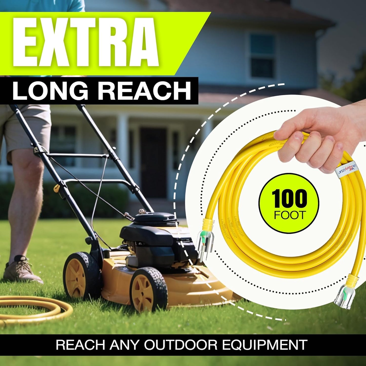 100ft Outdoor/Indoor Extension Cord 12/3 Gauge Extra Heavy Duty 3 Prong SJTW, Waterproof, Flexible Cold-Resistant Long Power Cord,15A 125V 1875W, Yellow by LifeSupplyUSA