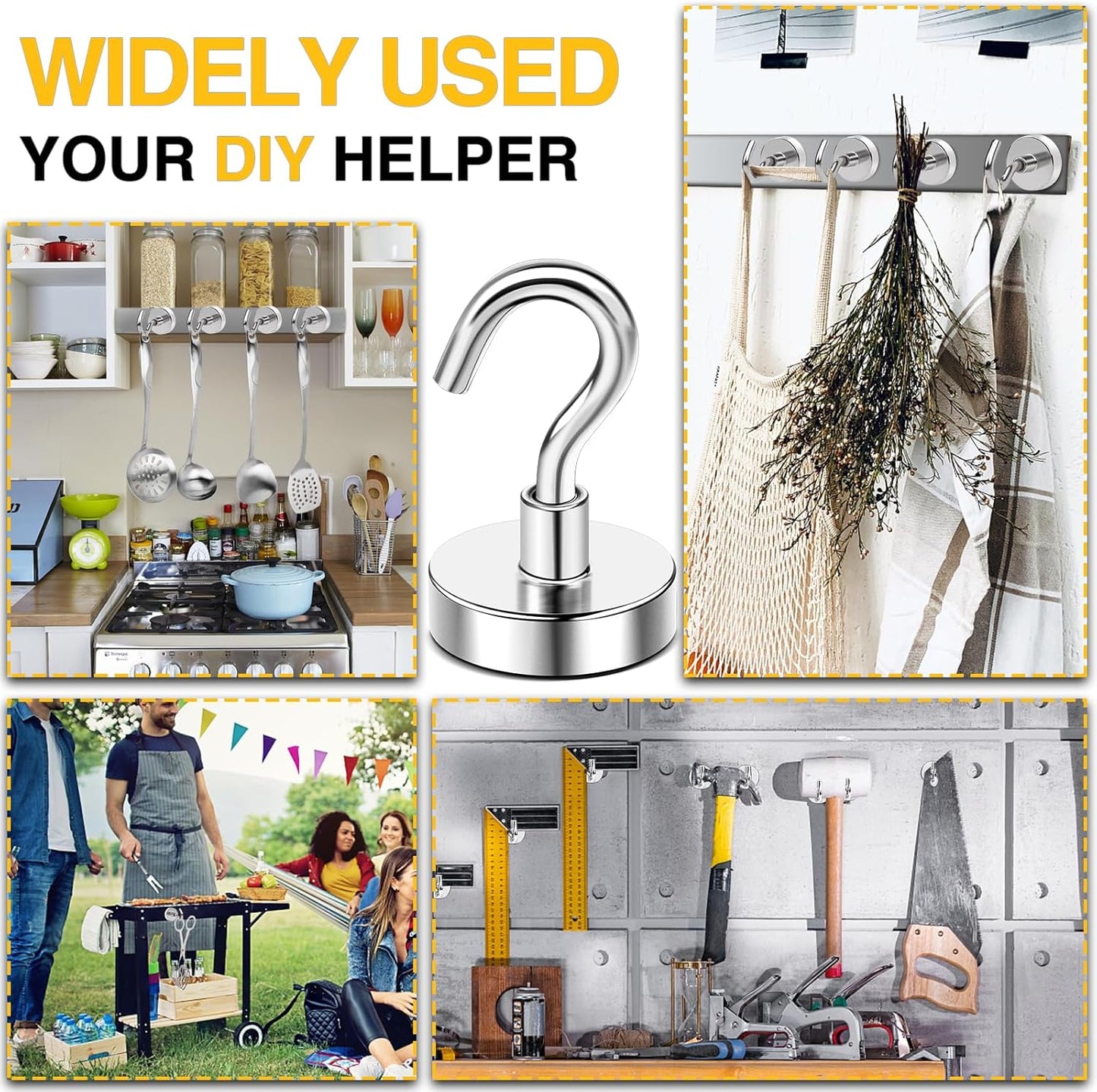 DIYMAG Magnetic Hooks, 80 LB Heavy Duty Strong Magnet with Hook, Rare Earth Neodymium Magnets for Hanging, Magnetics Hanger for Curtain, Home, Kitchen, Workplace, 20 Packs