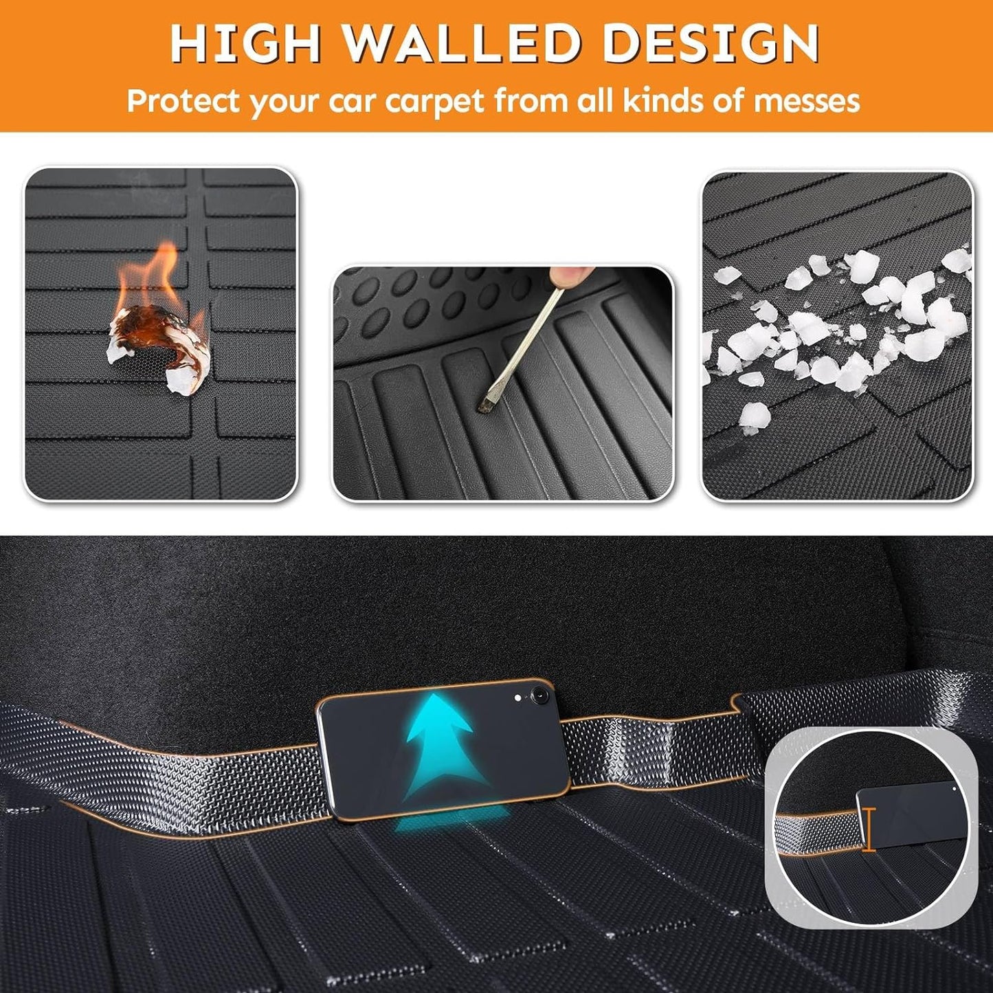 Binmotor-Floor Mats & Cargo Liner for Ford Expedition Max 2021-2025 (Only for 8 Seats with 2nd Row Bench Seat), TPE All Weather Car Mats for Expedition Max Accessories Cargo Trunk Mat