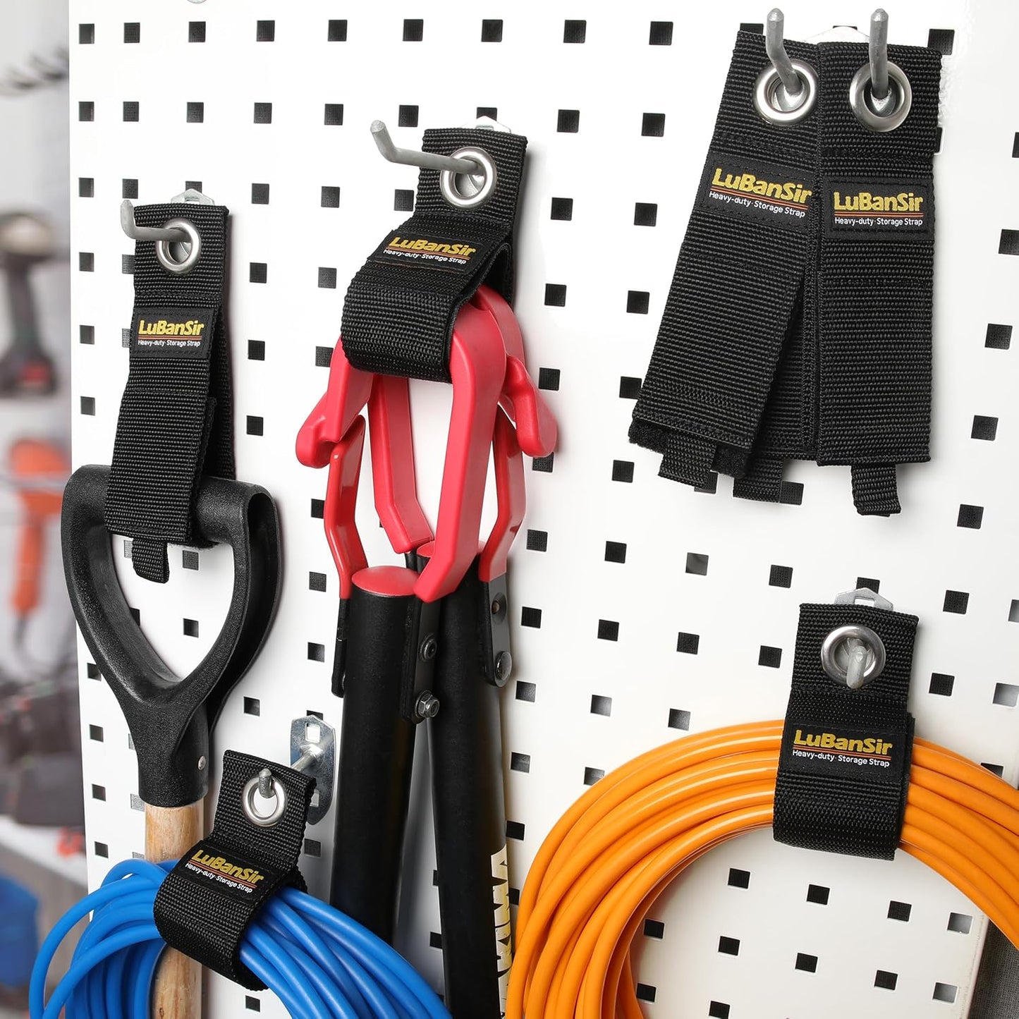 LuBanSir 9 Pack Extension Cord Holder Organizer, 13-inch Heavy Duty Storage Straps for Garden Hose Storage and Garage Wall Organization