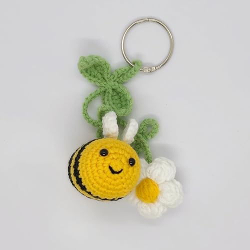 Cute Crochet Bee Daisy Rearview Mirror Hanging Car Accessories, Rear View - Image 3