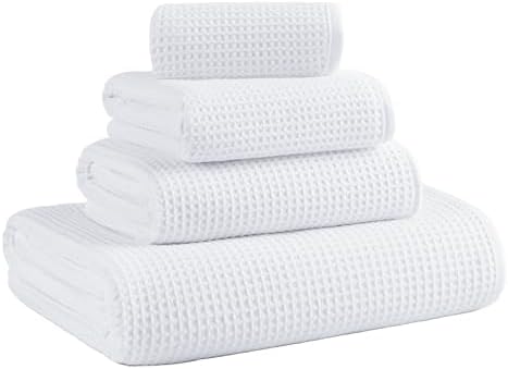 MICROFI Waffle Weave Bath Towel Set, Microfiber, 4 Pieces, Quick Dry, by Unknown