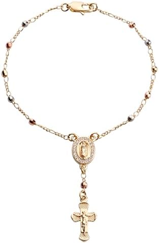 Gold Plated Beads Catholic Guadalupe Car Rearview Mirror Rosary by HELLOWIN