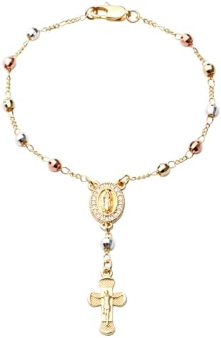 Gold Plated Beads Catholic Guadalupe Car Rearview Mirror Rosary by HELLOWIN