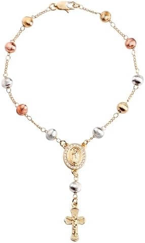 Gold Plated Beads Catholic Guadalupe Car Rearview Mirror Rosary by HELLOWIN