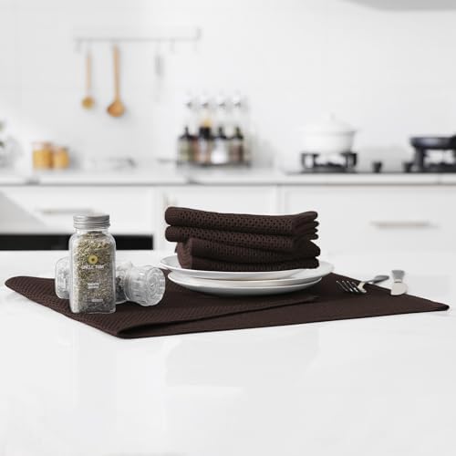 Kitinjoy 100% Cotton Waffle 4-Pack Kitchen Towels, Dark Brown - Image 5