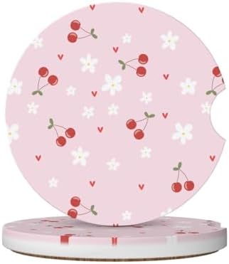 Pink Cherry Car Coasters for Cup Holders, 2 Pack Car Cup Holder Coasters for Car by Unknown