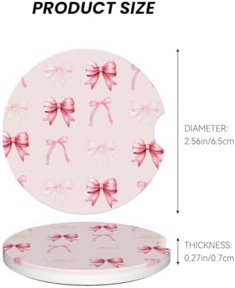 Pink Bow Car Cup Coaster 2 Pack Ceramic Absorbent Car Coasters 2.56 Inch - Image 6