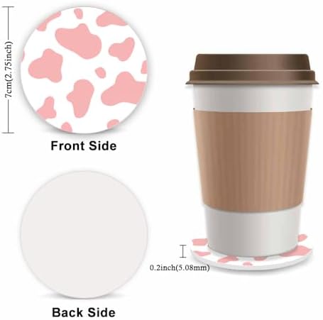 Pink Cow Print Fuzzy Steering Wheel Cover Universal-2PCS Car Coasters - Image 2