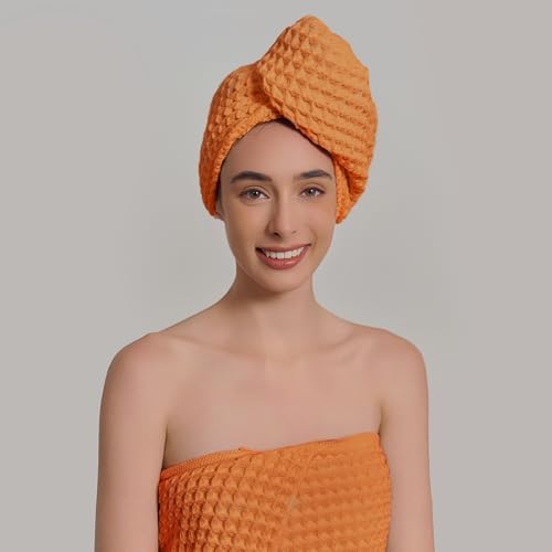 Luxury Organic Japanese Cotton Hair Drying Waffle Towel Wrap - Image 2