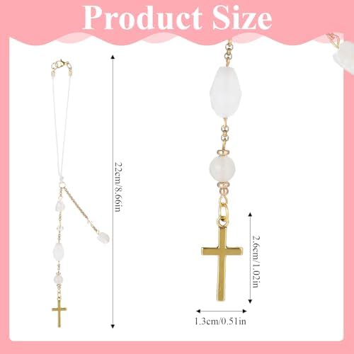 Sibba Natural Jade Cross Car Hanging Ornament, Handmade Car Mirror Cross - Image 2