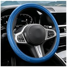 AUCELI 14.5-15 Inch Steering Wheel Cover Non-Slip Leather, Dark Blue by AUCELI