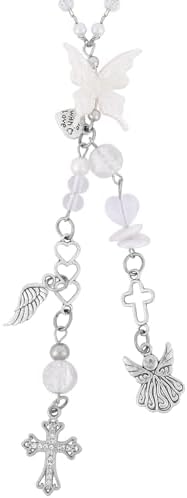 Angel Cross Rearview Mirror Charm Crystal Angel Wing Hanging Chain by LuneClat