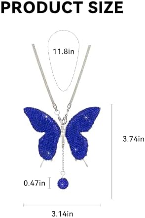 Rhinestone Butterfly Rearview Mirror Ornament, Dark Blue - Image 2