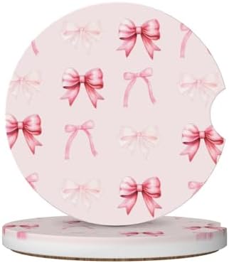 Pink Bow Car Cup Coaster 2 Pack Ceramic Absorbent Car Coasters 2.56 Inch by Unknown
