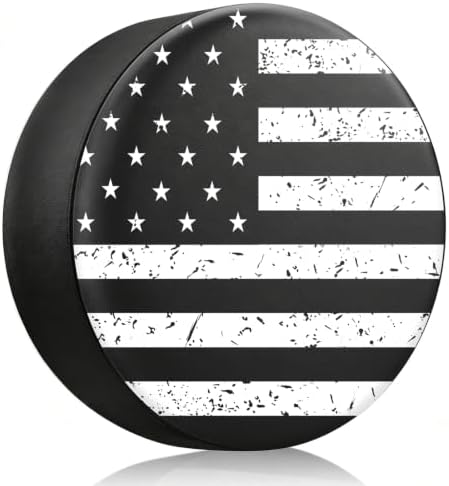 RV Spare Tire Cover Black White Vintage American Flag 15in Universal Fit by THELIGHTOFLIFE