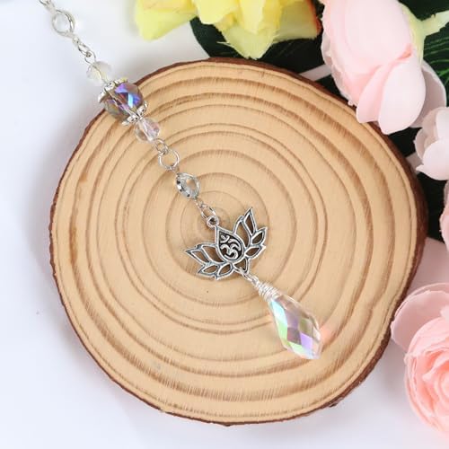 Lotus Healing Crystal Rearview Mirror Charm Christian Suncatcher - Image 4