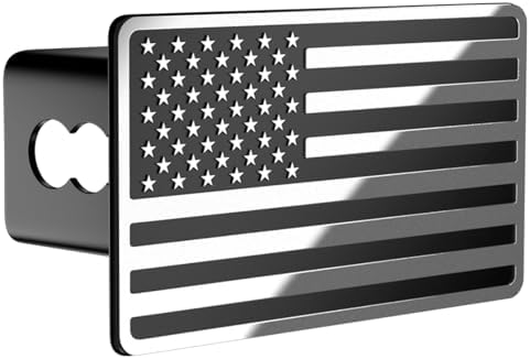 Chrome Line American Flag Metal Trailer Hitch Cover by TOEASYTY