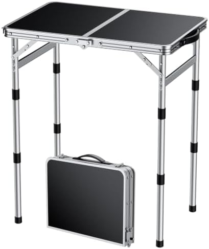 EYPINS Folding Camping Table Small, 3 Adjustable Heights, 22.8x16in MDF Top by EYPINS