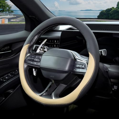 Valleycomfy Microfiber Leather Steering Wheel Cover 14.5"-15" Beige - Image 3