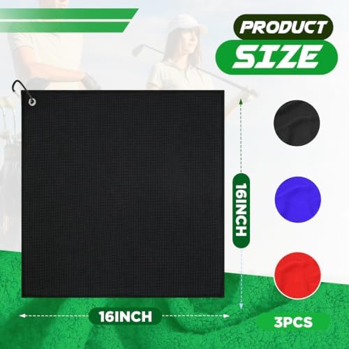 Golf Towel 3 Pack 16" X 16" Microfiber Waffle Pattern Golf Cleaning Towel - Image 2