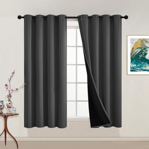 Yakamok Charcoal Grey 100% Blackout Curtains 54 Inches Long 52" Wide 2 PCS by Yakamok