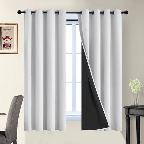 Yakamok Greyish White 100% Blackout Curtains 63 Inches Long, 2 Thick Layers by Yakamok
