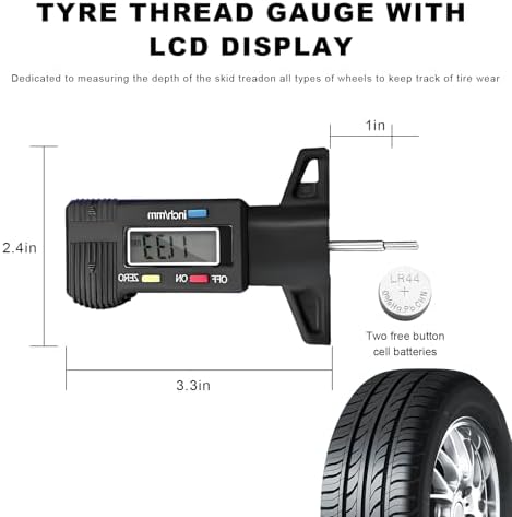 Digital Tire Tread Depth Gauge, 1 Inch/25.4 mm Metal Tread Depth Measurement - Image 2