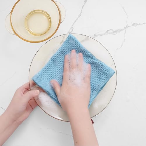 Homaxy 100% Cotton Waffle Weave Kitchen Dish Cloths 8-Pack, Sky Blue - Image 4
