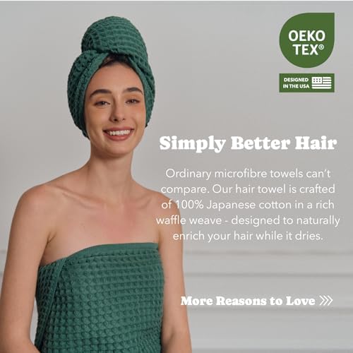 Luxury Organic Japanese Cotton Hair Drying Waffle Towel Wrap - Image 4