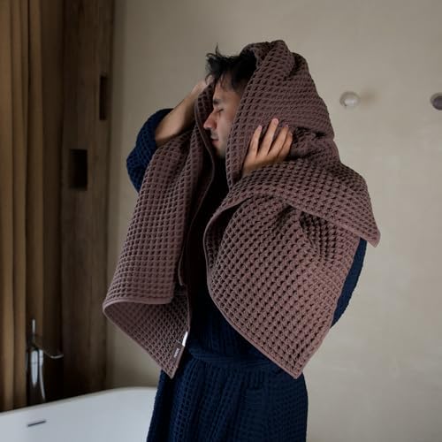 Luxury Organic Japanese Cotton Waffle Bath Towel | Thick, Quick Dry Bathroom - Image 2