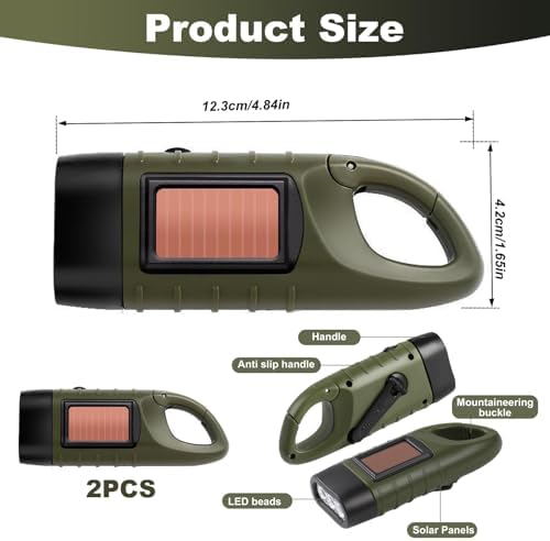 2Pcs Hand Crank Solar Powered Flashlight, Emergency Rechargeable - Image 6